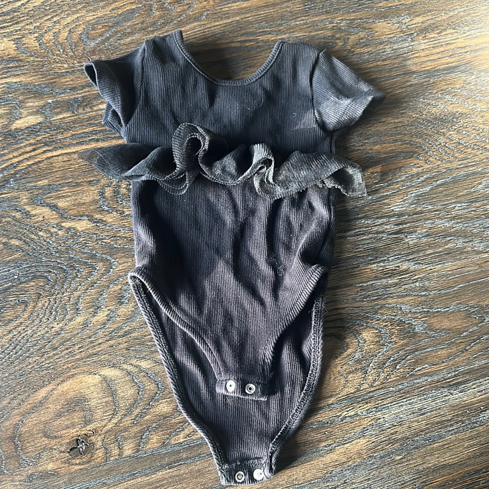 Zara Black Bodysuit with Ruffled Neckline